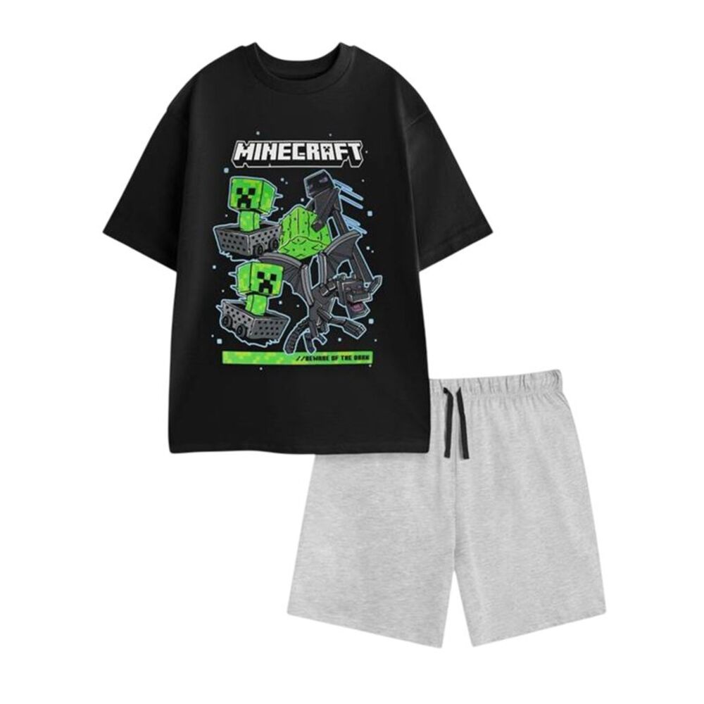 Minecraft Mens Beware Of The Dark Short-Sleeved Short Pyjama Set / Black/Gray